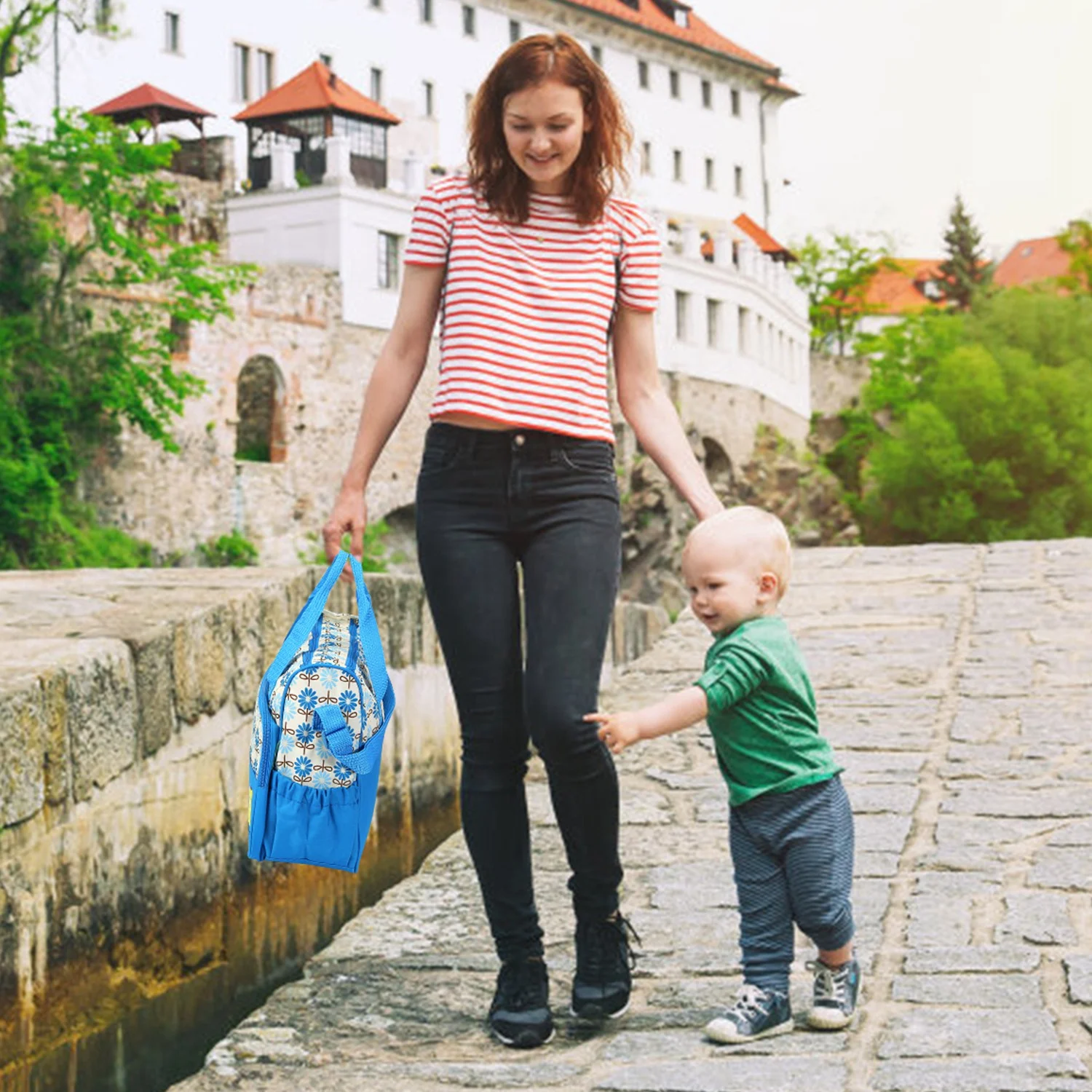5piece baby diaper bag with changing pad, multi function travel tote backpack, waterproof, blue 5piece baby diaper bag with changing pad, multi function travel tote backpack, waterproof, blue