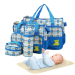 5piece baby diaper bag with changing pad, multi function travel tote backpack, waterproof, blue