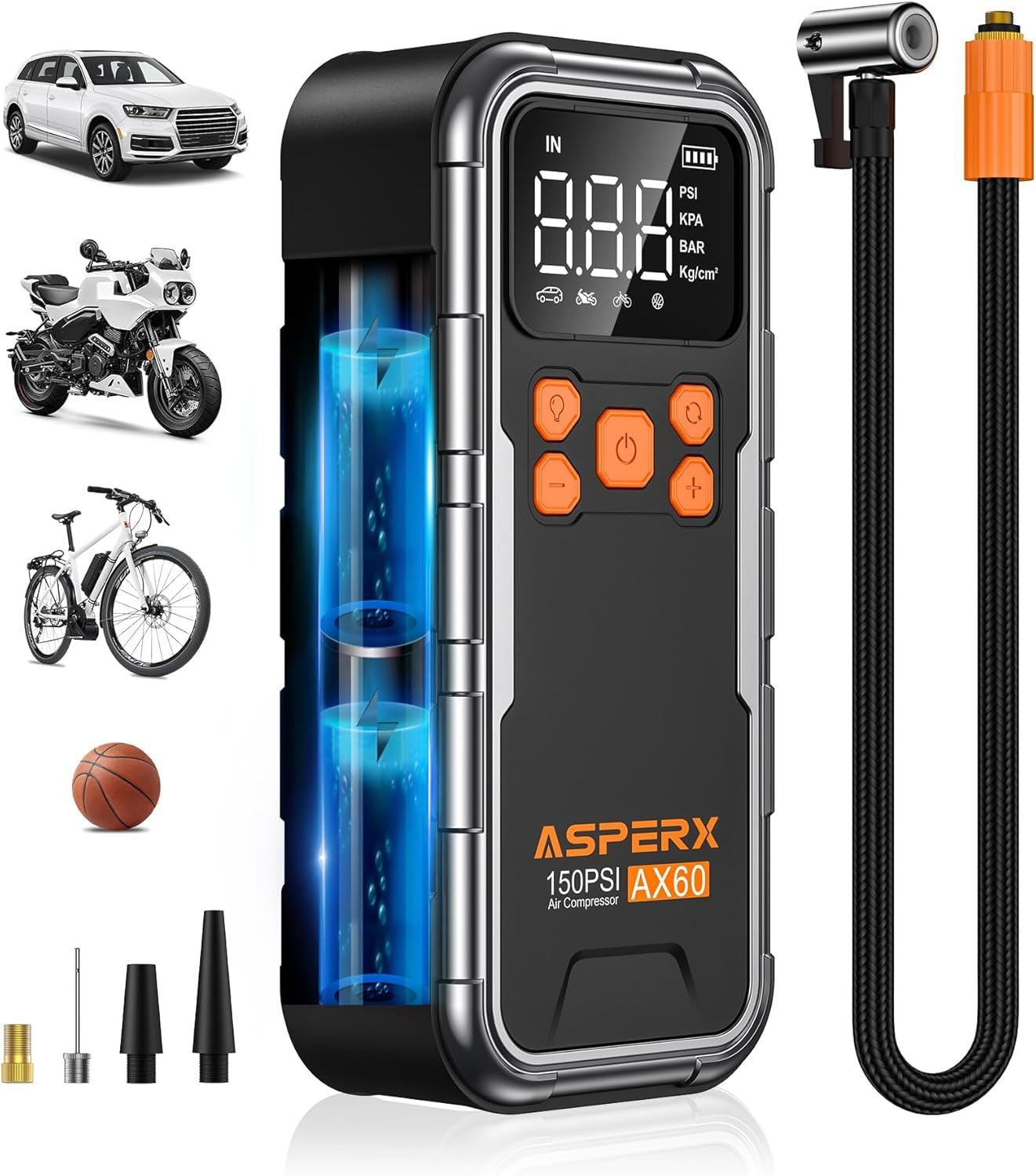 Shubal Store Tire Inflator Portable Air Compressor, 150PSI Cordless Air Pump for Car Tires, 3X Faster Air Inflator Tire Pump with Digital Pressure Gauge and Emergency LED Light for Motorcycle Bike Ball Car