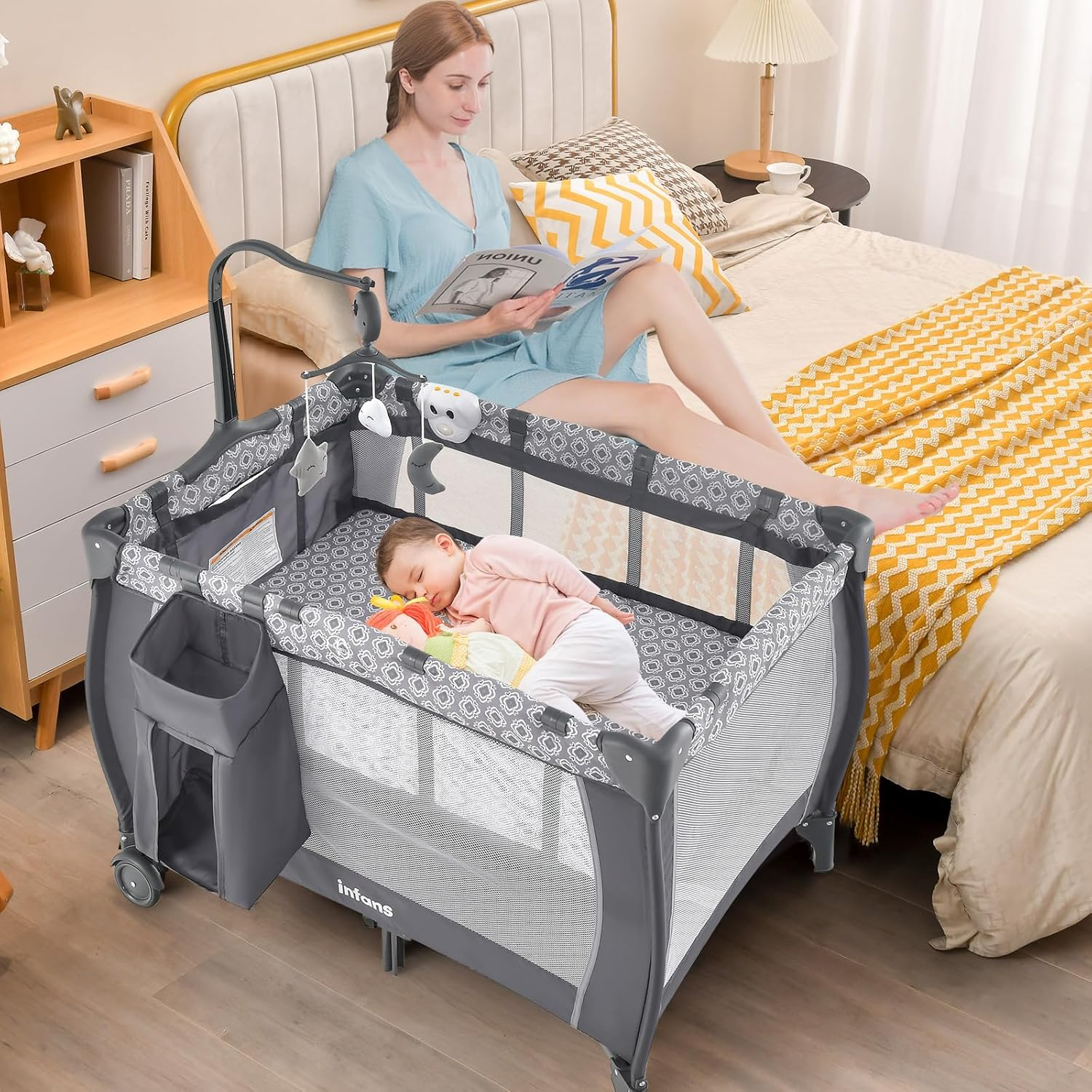 3 in 1 pack and play, portable travel baby crib bassinet with detachable mattress, newborn changing table, foldable playpen with carry bag and 2 wheels (classic) 3 in 1 pack and play, portable travel baby crib bassinet with detachable mattress, newborn changing table, foldable playpen with carry bag and 2 wheels (classic)