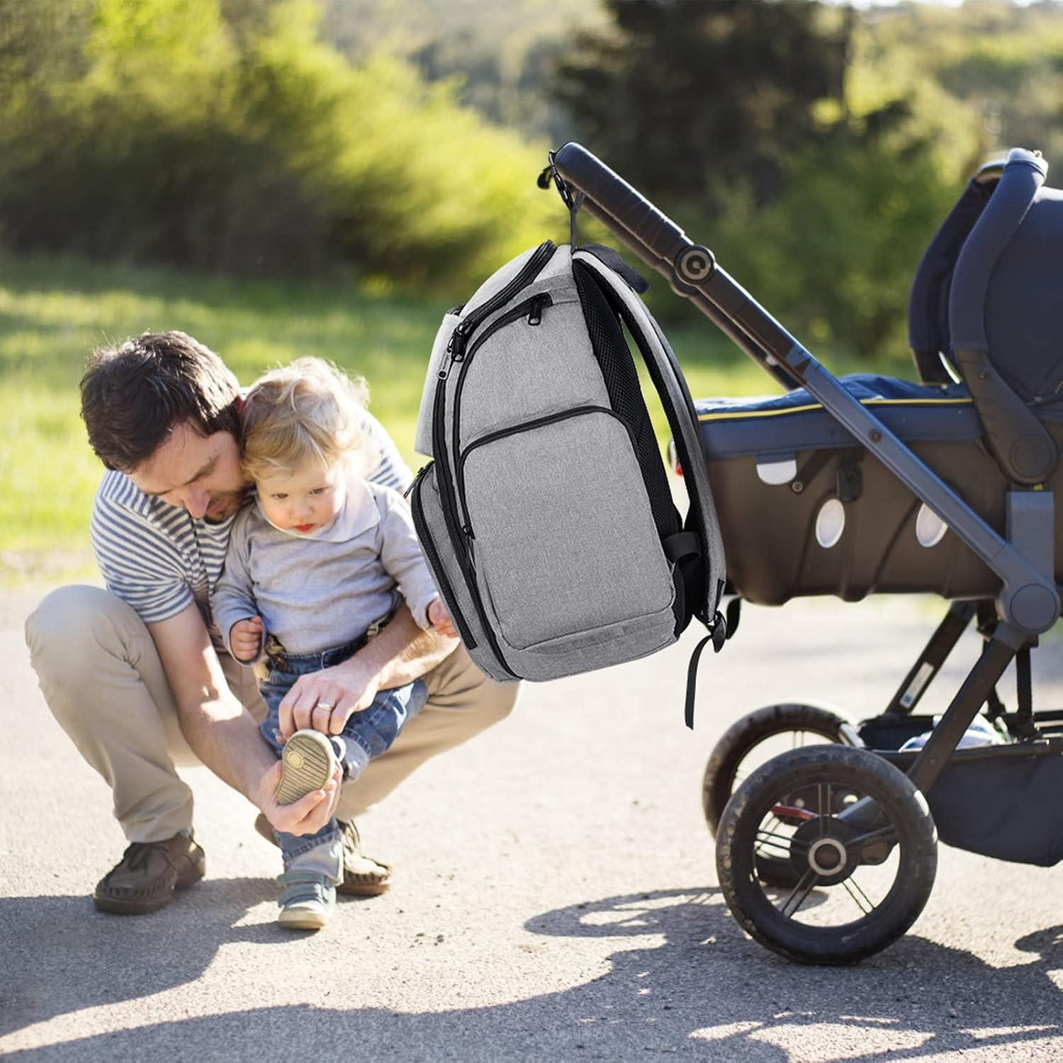 diaper bag backpack, large multifunction waterproof travel baby changing bag with 4 insulated pockets and stroller straps, maternity baby bag for boys girls, grey diaper bag backpack, large multifunction waterproof travel baby changing bag with 4 insulated pockets and stroller straps, maternity baby bag for boys girls, grey