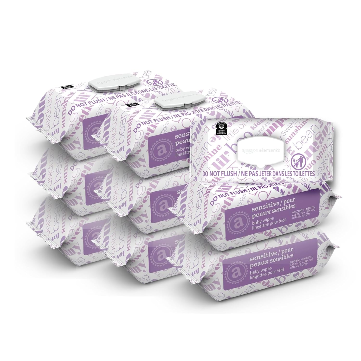 baby wipes, sensitive, 810 count, flip top packs, pack of 9