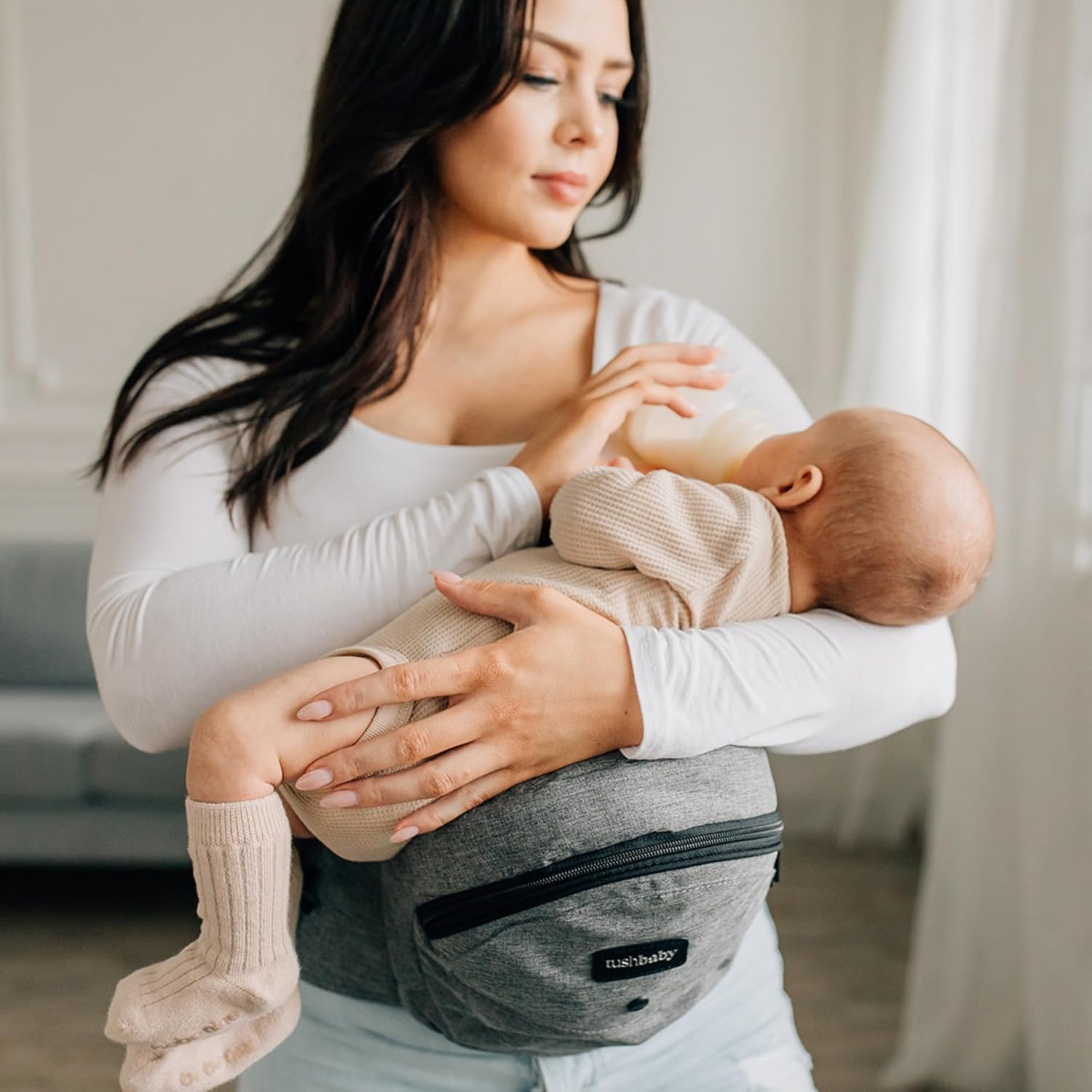 hip seat baby carrier for babies & toddlers up to 45 lbs, safety certified, lightweight no foam design with storage & nursing support, grey hip seat baby carrier for babies & toddlers up to 45 lbs, safety certified, lightweight no foam design with storage & nursing support, grey