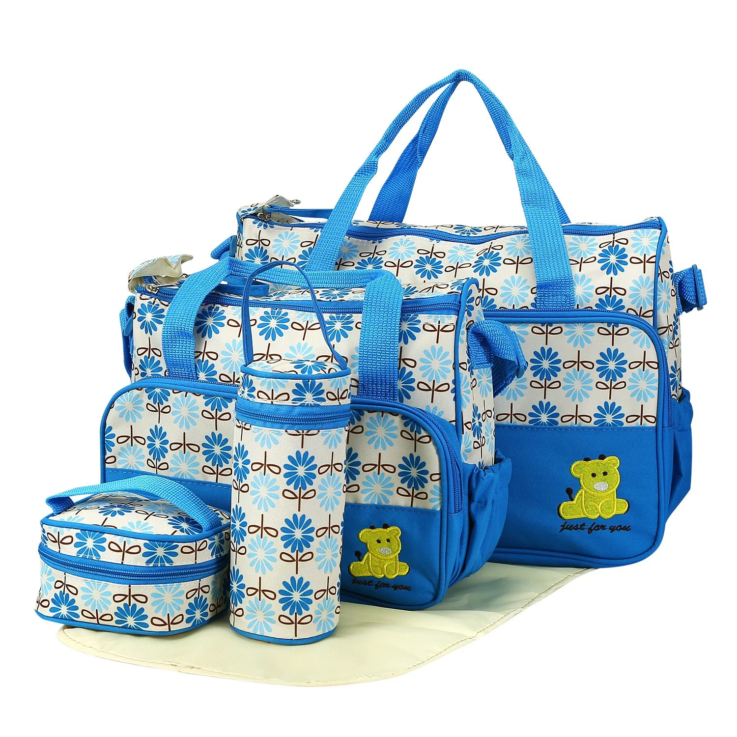 5piece baby diaper bag with changing pad, multi function travel tote backpack, waterproof, blue 5piece baby diaper bag with changing pad, multi function travel tote backpack, waterproof, blue