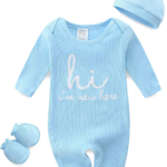 Baby Romper with Baby Mittens & Newborn Hats Footless Long Sleeve Solid Onesie Hi Im New Here baby romper with baby mittens & newborn hats footless long sleeve solid onesie hi im new here