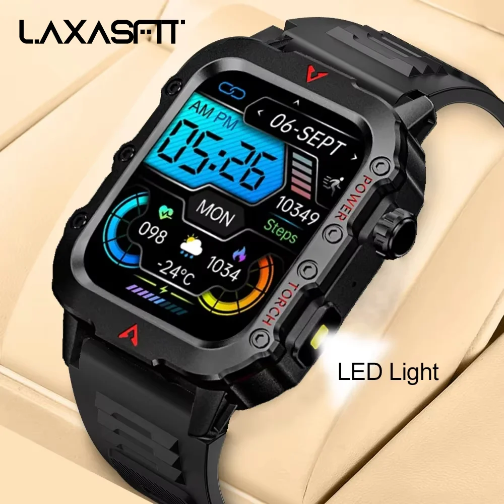 New Men'S Smart Watch LED Flashlight Outdoor Sports Smart Watch Wristwatch Health Monitoring