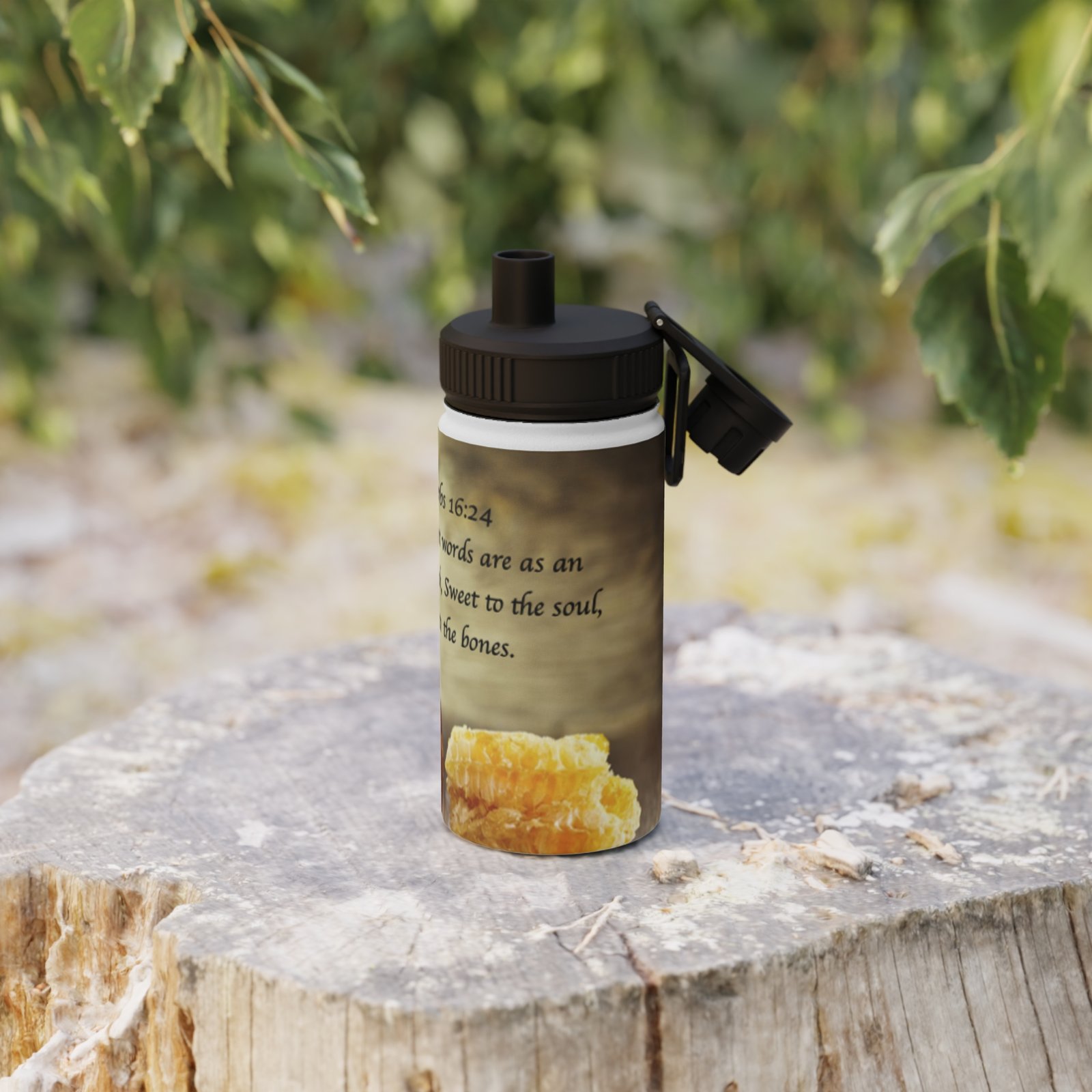 stainless steel water bottle — proverbs 16:24 honeycomb sports lid bottle stainless steel water bottle — proverbs 16:24 honeycomb sports lid bottle