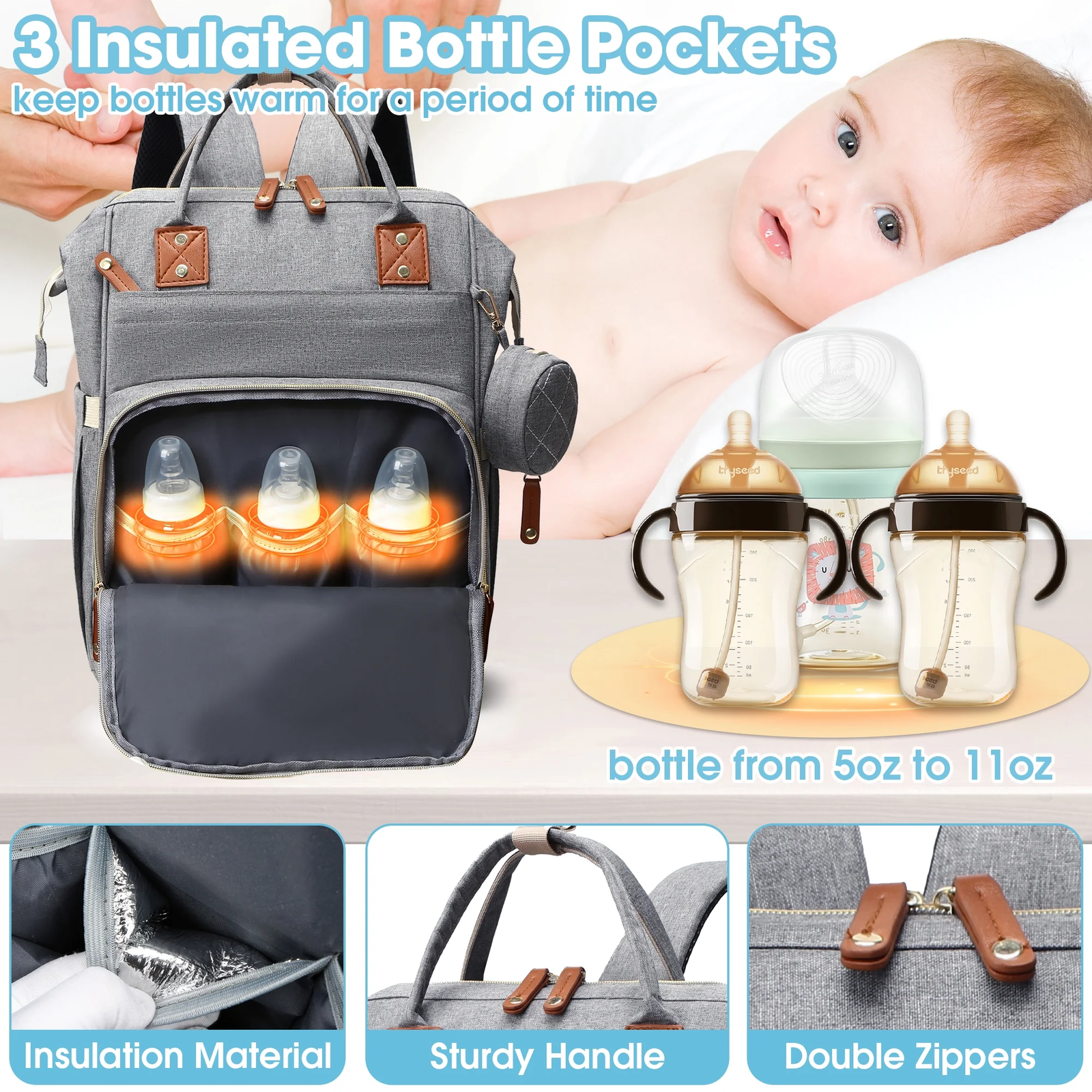 diaper bag backpack, portable baby bag include insulated pocket, 3 in 1 multi functional travel baby diaper bag with diapers changing pad diaper bag backpack, portable baby bag include insulated pocket, 3 in 1 multi functional travel baby diaper bag with diapers changing pad
