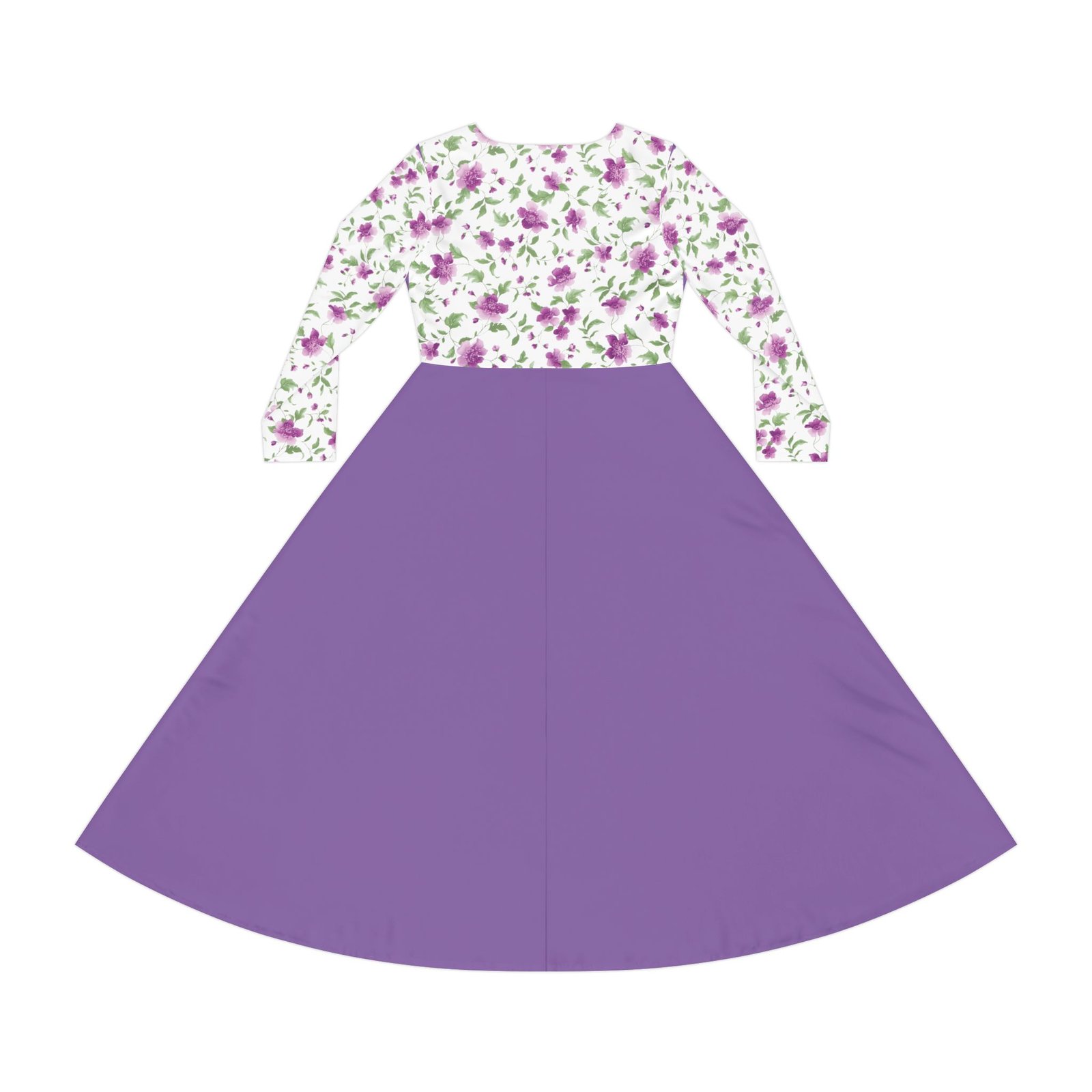 Floral Bodice Purple Dress – Long Sleeve A-Line