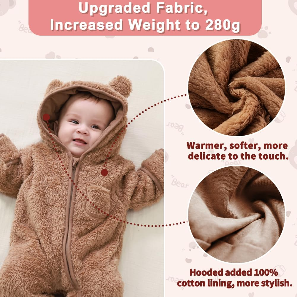 newborn baby bear outfit with fold over mittens and footies girls boys winter fleece clothes hooded romper snowsuit newborn baby bear outfit with fold over mittens and footies girls boys winter fleece clothes hooded romper snowsuit