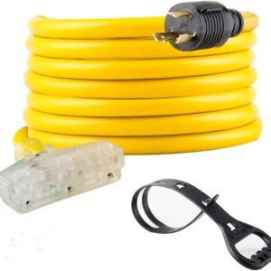 25 feet heavy duty 10 gauge 3 prong extension cord, flexible generator locking cord, 30amp 3750 watts