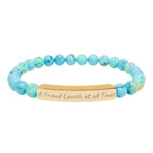 engraved natural stone stretch bar bracelet — personalized inspirational beaded bracelet