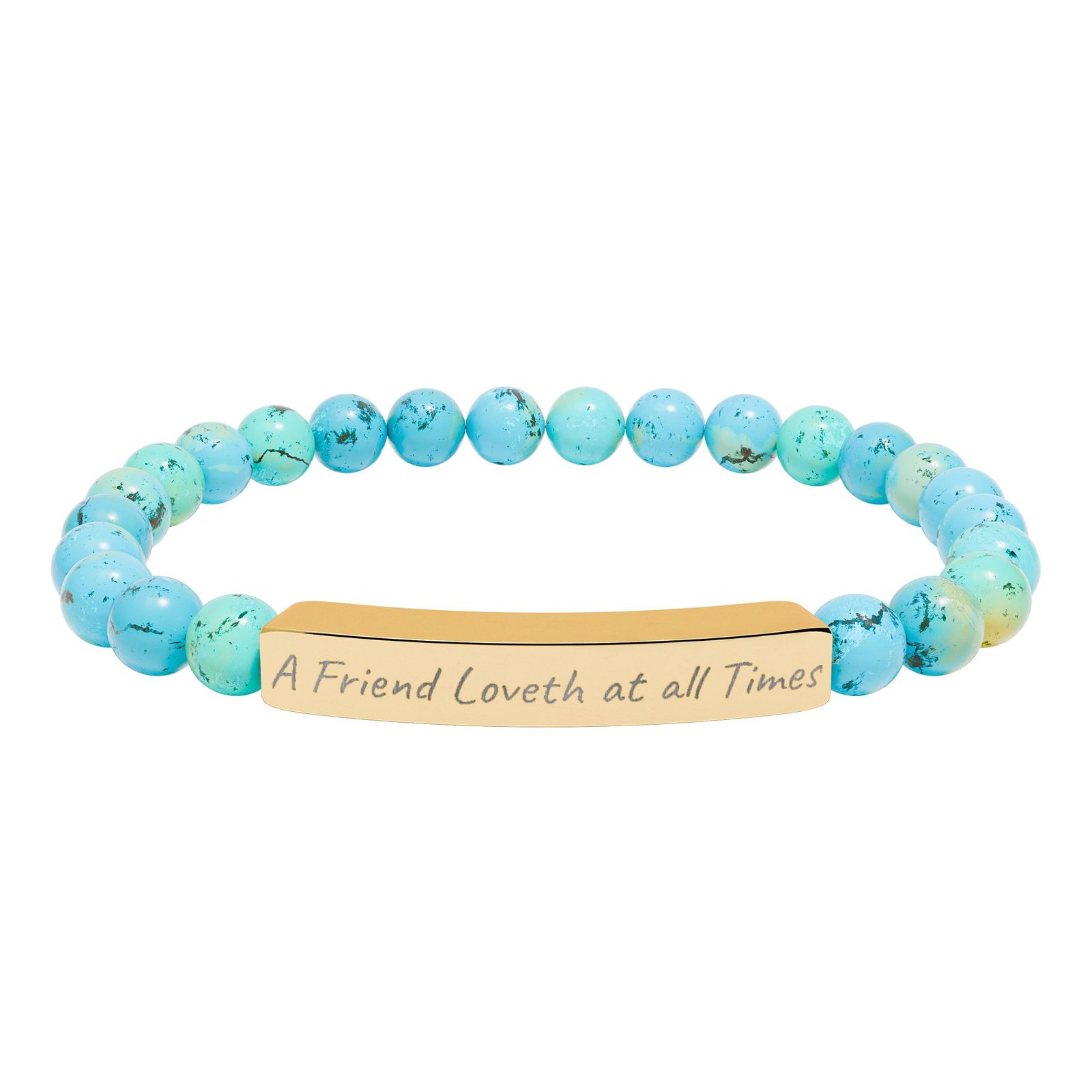 Engraved "A Friend Loveth at All Times" Natural Stone Stretch Bar Bracelet — Personalized Inspirational Beaded Bracelet