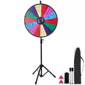 24 in. spinning prize wheel, 14 slots spinning wheel with height adjustable stand, roulette wheel with a dry erase