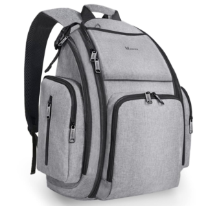 diaper bag backpack, large multifunction waterproof travel baby changing bag with 4 insulated pockets and stroller straps, maternity baby bag for boys girls, grey