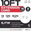 weatherproof 10 ft outdoor extension cord 16/3 sjtw heavy duty white extension cord 3 prong 13 amp exterior power cable