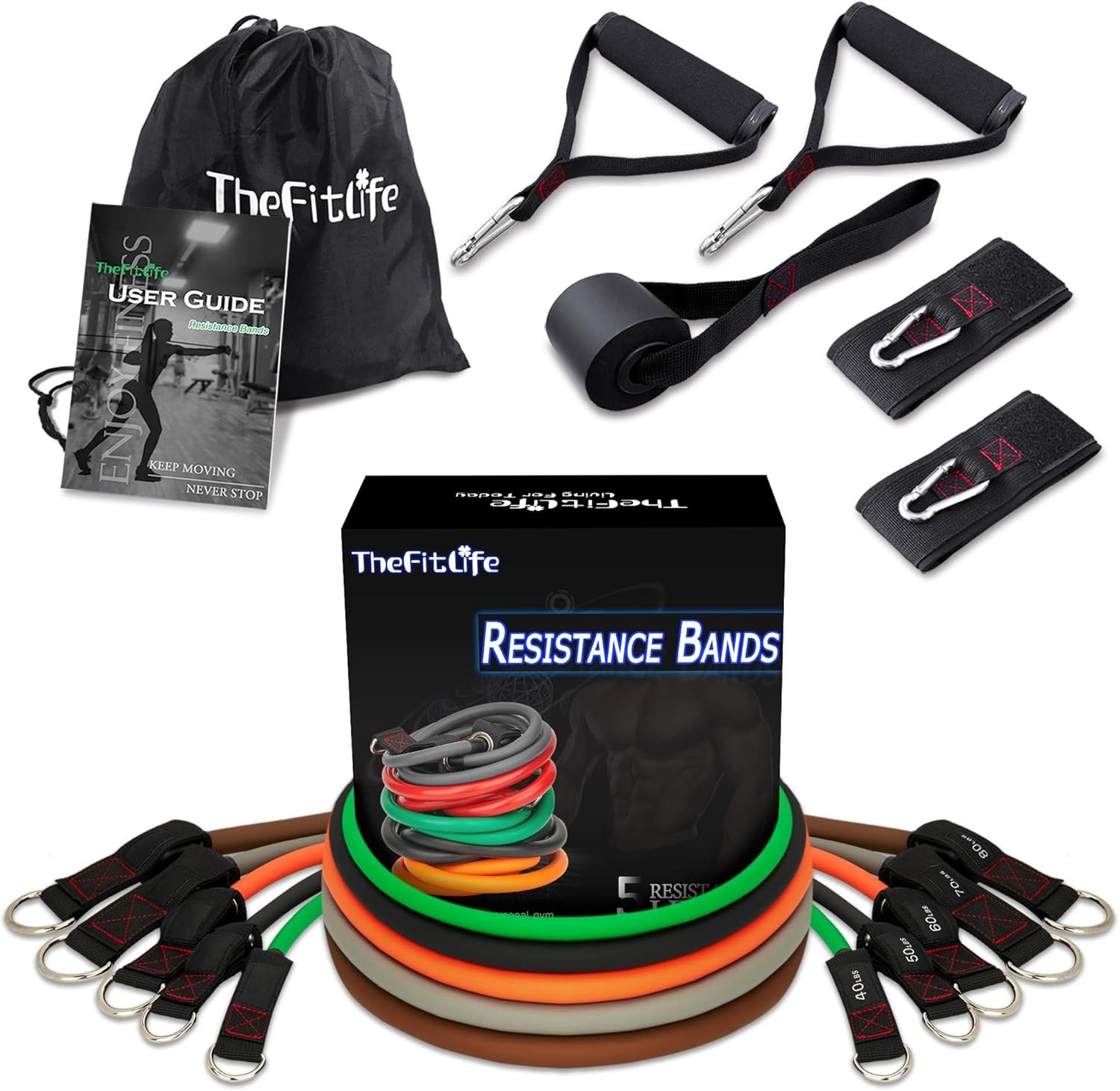 resistance bands with handles exercise workout tubes for men and women, includes large handles, ankle straps, door anchor, fitness levels resistance bands with handles exercise workout tubes for men and women, includes large handles, ankle straps, door anchor, fitness levels