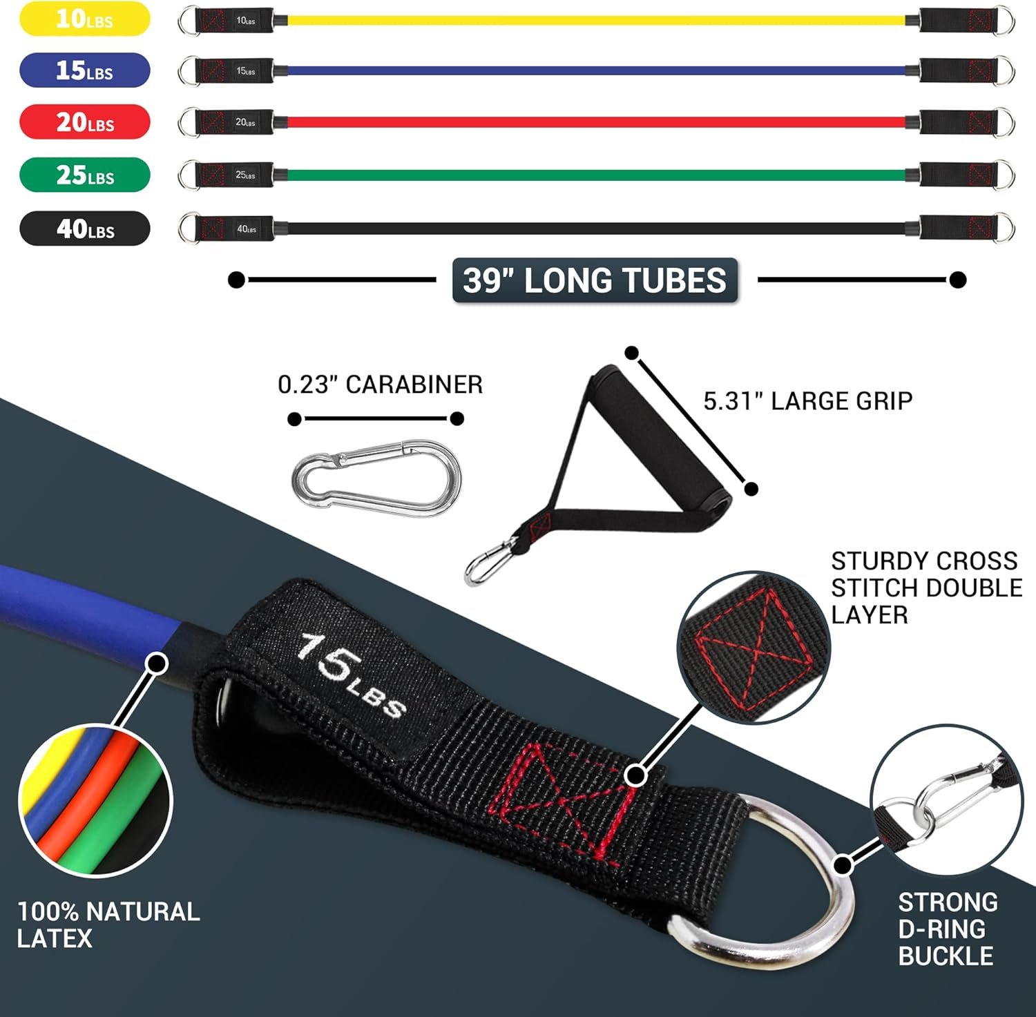 resistance bands with handles exercise workout tubes for men and women, includes large handles, ankle straps, door anchor, fitness levels resistance bands with handles exercise workout tubes for men and women, includes large handles, ankle straps, door anchor, fitness levels