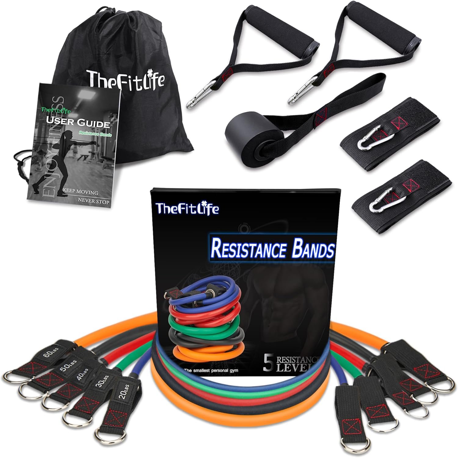 resistance bands with handles exercise workout tubes for men and women, includes large handles, ankle straps, door anchor, fitness levels resistance bands with handles exercise workout tubes for men and women, includes large handles, ankle straps, door anchor, fitness levels