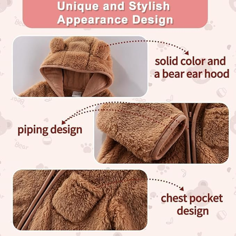 newborn baby bear outfit with fold over mittens and footies girls boys winter fleece clothes hooded romper snowsuit newborn baby bear outfit with fold over mittens and footies girls boys winter fleece clothes hooded romper snowsuit