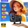 hy320 mini 720p android 11 projector / 4k support, 300 ansi lumen, wi‑fi 6 & bt5.0, portable outdoor cinema with 180° rotatable lens