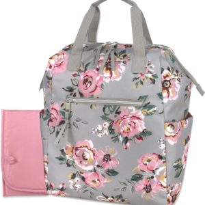 wide open frame diaper bag backpack and nappy travel bag tote with changing pad, stroller straps (floral frenzy)
