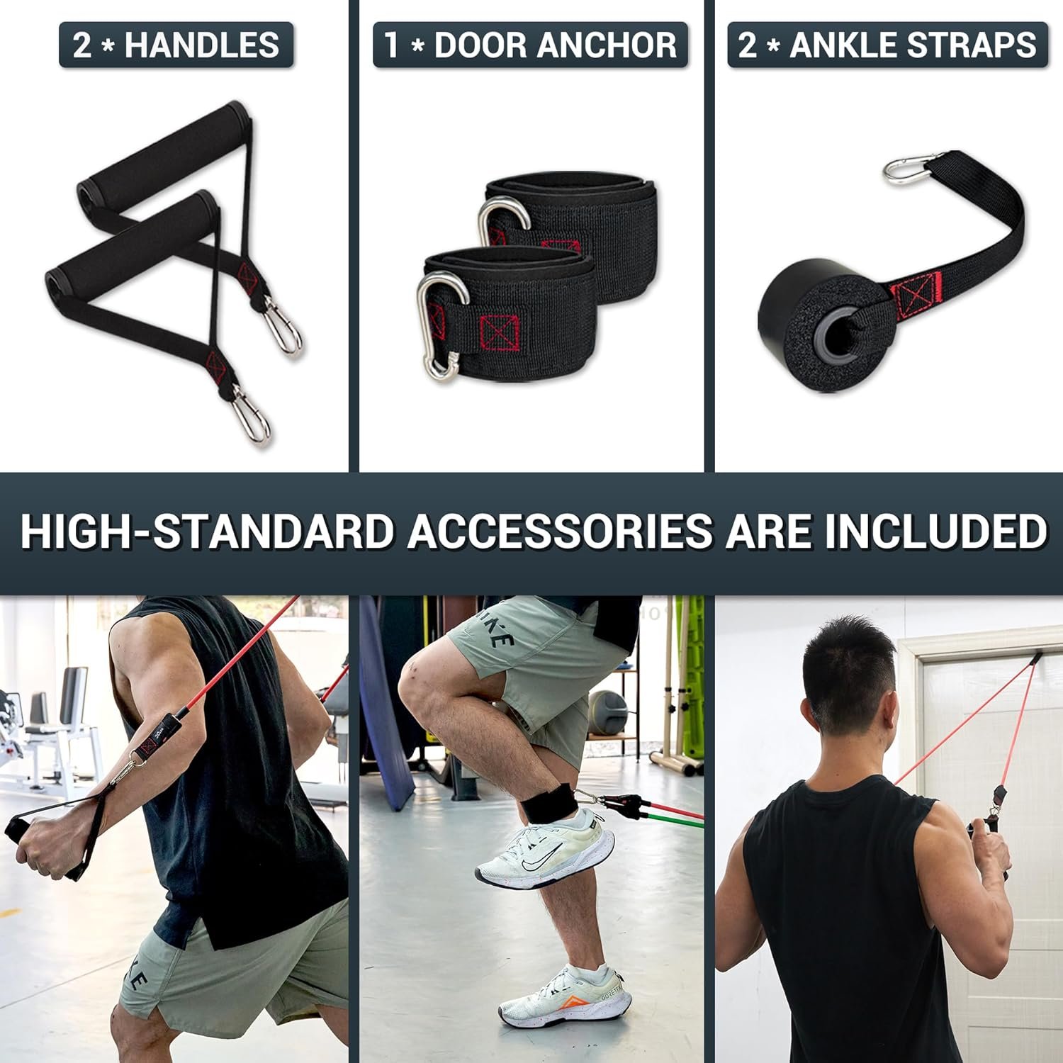 resistance bands with handles exercise workout tubes for men and women, includes large handles, ankle straps, door anchor, fitness levels resistance bands with handles exercise workout tubes for men and women, includes large handles, ankle straps, door anchor, fitness levels
