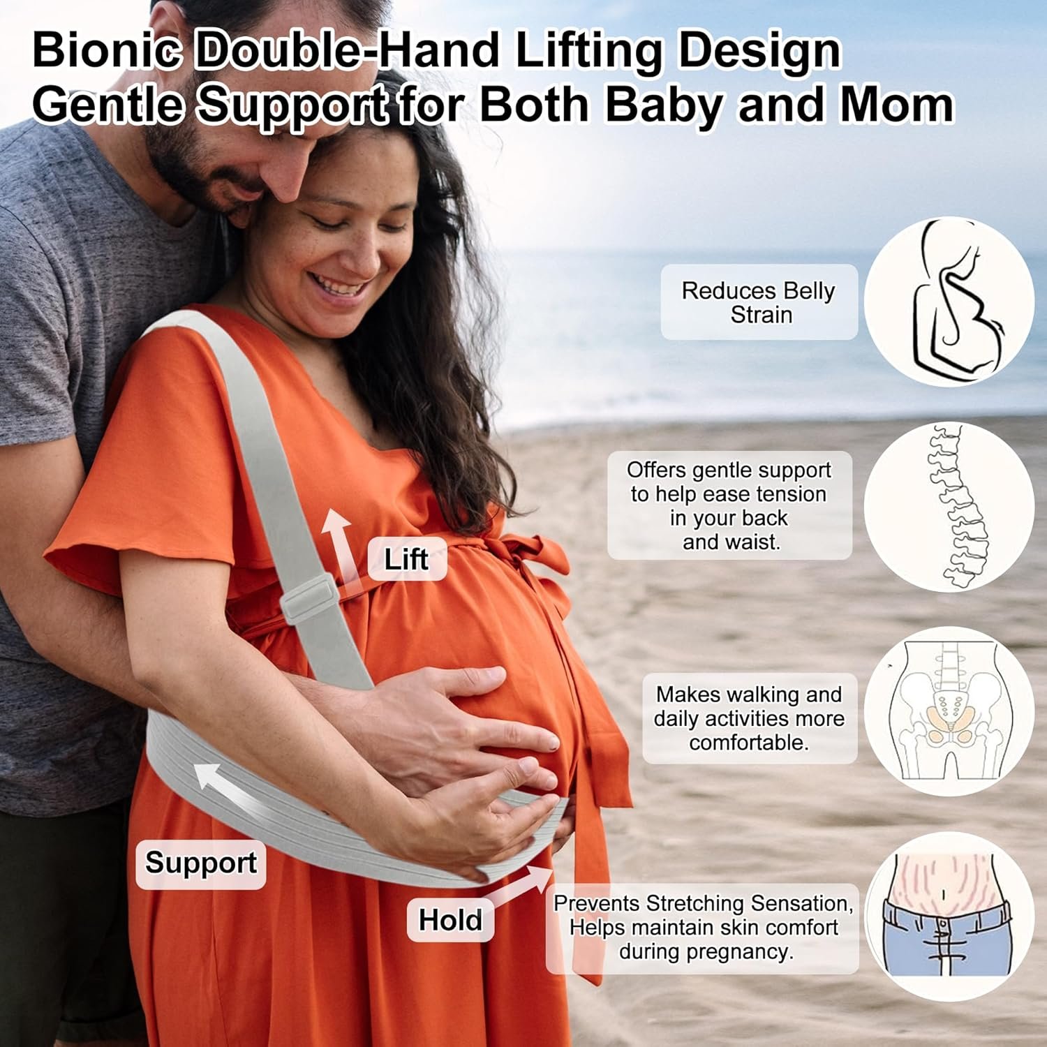 Pregnancy Belly Band, Maternity Belly Band with Adjustable Straps, Belly Bands for Pregnant Women, Maternity Belt, Gray, Medium