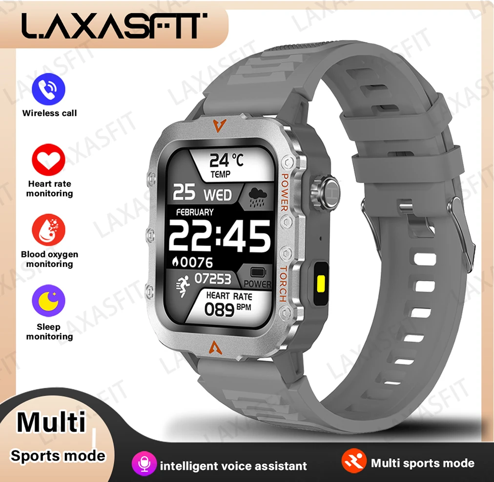 New Men'S Smart Watch LED Flashlight Outdoor Sports Smart Watch Wristwatch Health Monitoring