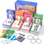 multi math flash cards, addition, subtraction, multiplication & division, write & wipe with markers, self checking flashcards for kids grades 1 5 & homeschool