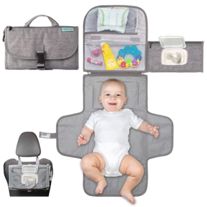 portable diaper changing pad baby diaper changer travel bag with wipes pocket, smart design portable changing mat, infant travel station kit, grey, classic