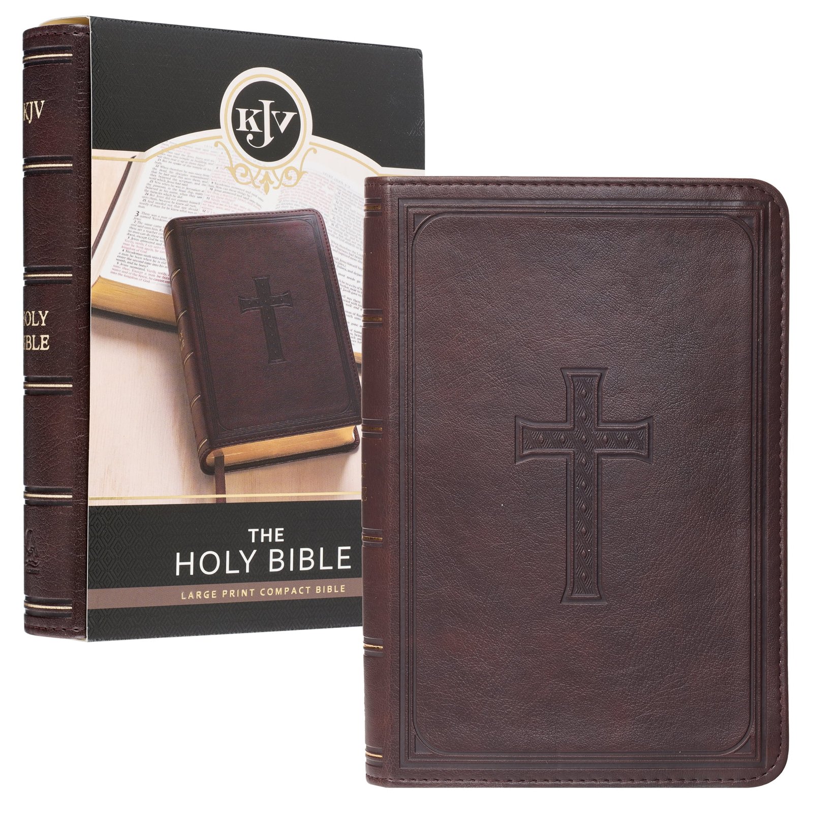 Shubal Store KJV Holy Bible, Compact Large Print Faux Leather Red Letter Edition - Ribbon Marker, King James Version, Dark Brown
