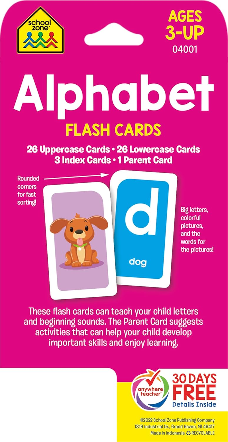 school zone alphabet flash cards: 56 cards, toddler, preschool, learn the abc's, letters, phonics, colorful & fun learning, ages 3+