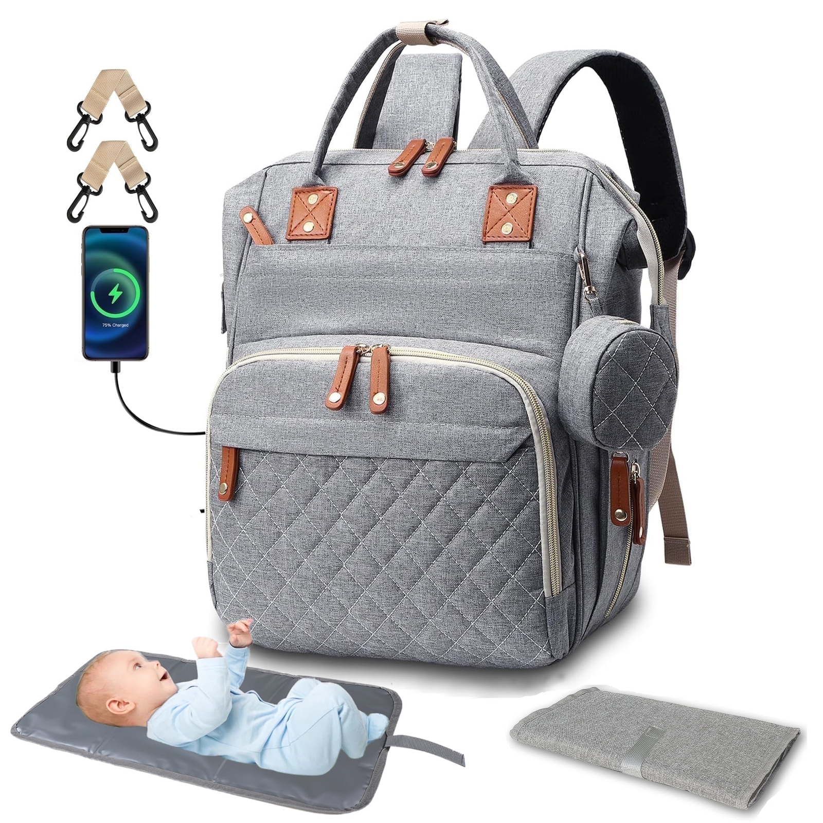 Diaper Bag Backpack, Portable Baby Bag Include Insulated Pocket, 3 in 1 Multi-Functional Travel Baby Diaper Bag with Diapers Changing Pad diaper bag backpack, portable baby bag include insulated pocket, 3 in 1 multi functional travel baby diaper bag with diapers changing pad