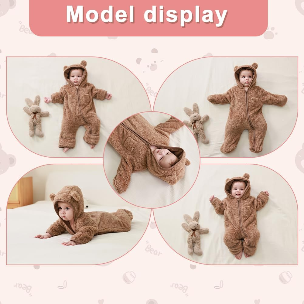 newborn baby bear outfit with fold over mittens and footies girls boys winter fleece clothes hooded romper snowsuit newborn baby bear outfit with fold over mittens and footies girls boys winter fleece clothes hooded romper snowsuit