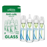 natural flow anti colic options+ narrow glass baby bottle 8 oz/250 ml, with level 1 slow flow nipple, 4 pack, 0m+