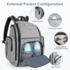 diaper bag backpack, large multifunction waterproof travel baby changing bag with 4 insulated pockets and stroller straps, maternity baby bag for boys girls, grey