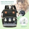 diaper bag backpack, baby bag with insulated bottle pockets, unisex, black