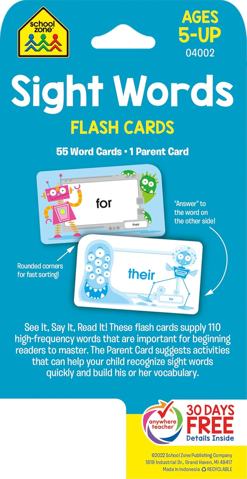 school zone sight words flash cards: 56 cards, kindergarten, 1st grade, phonics, beginning reading, sight reading, early reading words, ages 5+