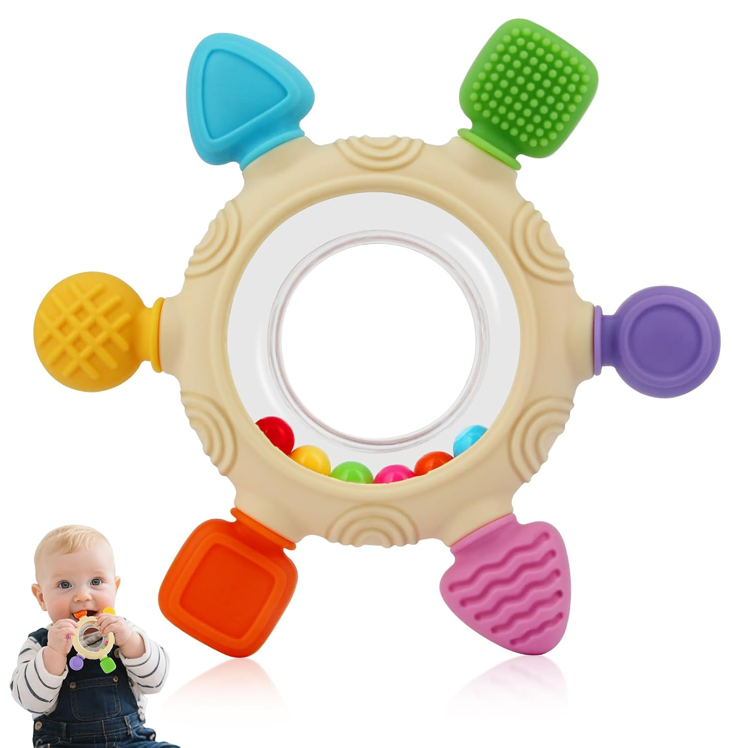 Baby Teething Rings Toys for 0-6 6-12 Months Baby Rattle Teether Sensory Toys for Babies 0-24Months Silicone Teether Relief Chew Soothing Sore Gums for Newborn Infant Essentials BPA Free baby teething rings toys for 0 6 6 12 months baby rattle teether sensory toys for babies 0 24months silicone teether relief chew soothing sore gums for newborn infant essentials bpa free