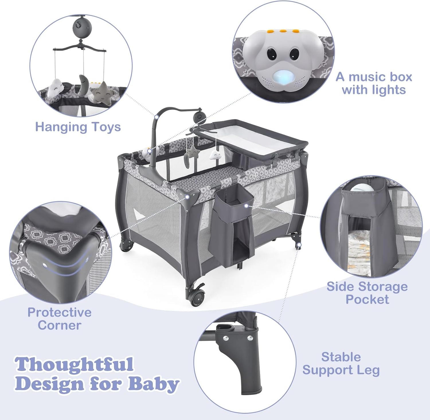 3 in 1 pack and play, portable travel baby crib bassinet with detachable mattress, newborn changing table, foldable playpen with carry bag and 2 wheels (classic) 3 in 1 pack and play, portable travel baby crib bassinet with detachable mattress, newborn changing table, foldable playpen with carry bag and 2 wheels (classic)