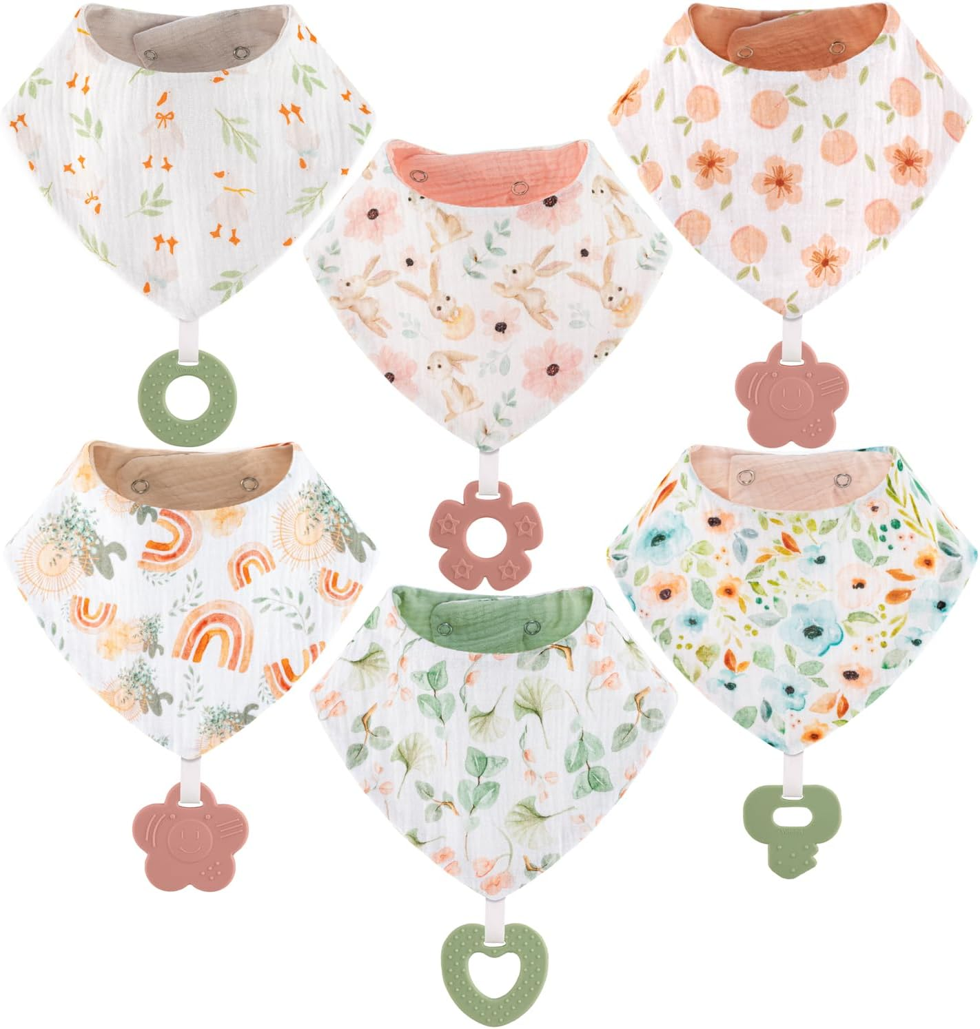 baby bandana drool bibs 6 pack and teething toys 6 pack made with 100% organic cotton, absorbent and soft unisex baby bandana drool bibs 6 pack and teething toys 6 pack made with 100% organic cotton, absorbent and soft unisex