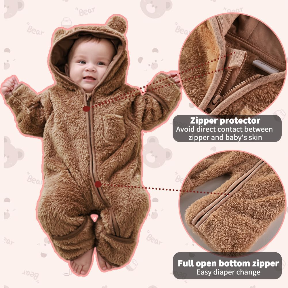 newborn baby bear outfit with fold over mittens and footies girls boys winter fleece clothes hooded romper snowsuit newborn baby bear outfit with fold over mittens and footies girls boys winter fleece clothes hooded romper snowsuit