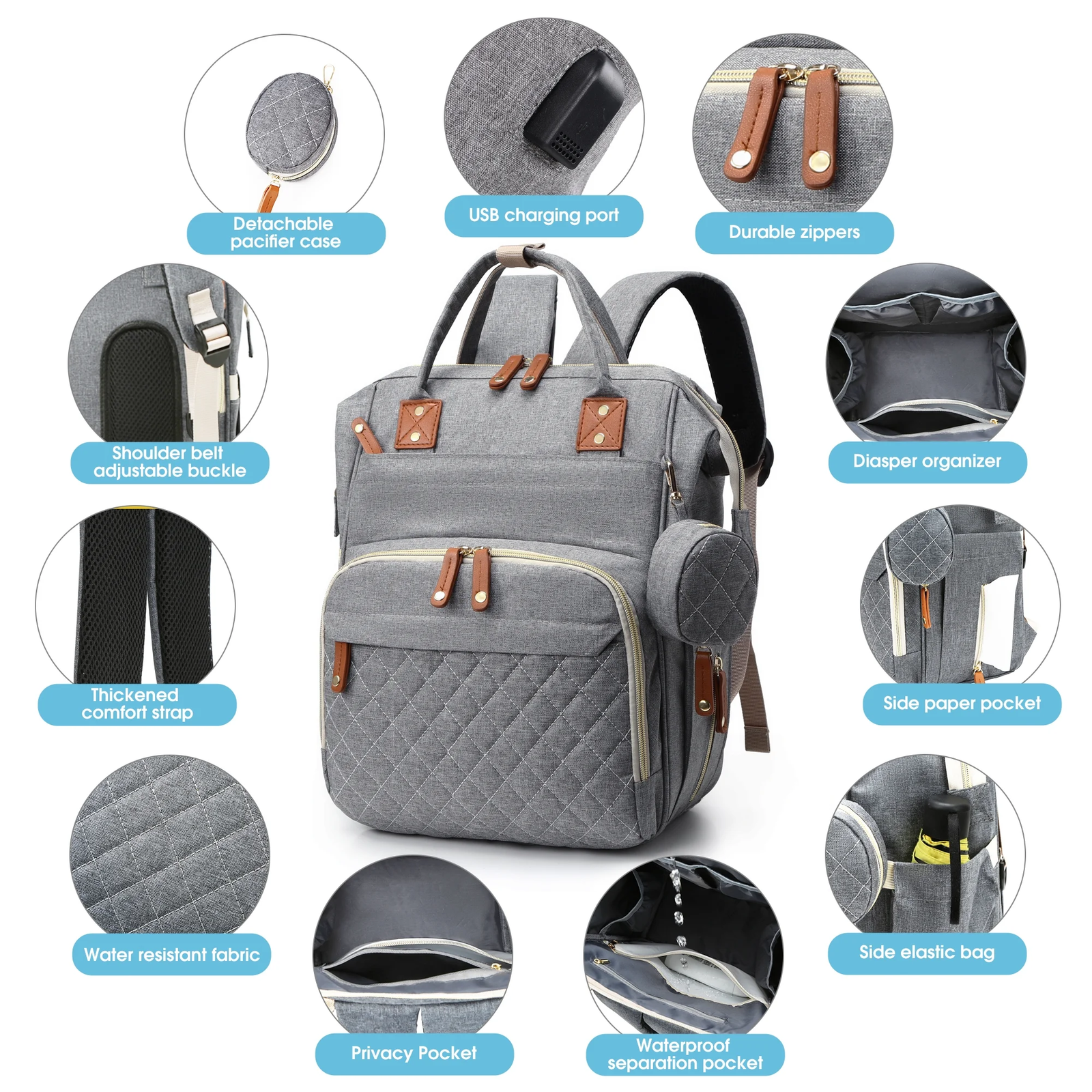 diaper bag backpack, portable baby bag include insulated pocket, 3 in 1 multi functional travel baby diaper bag with diapers changing pad diaper bag backpack, portable baby bag include insulated pocket, 3 in 1 multi functional travel baby diaper bag with diapers changing pad