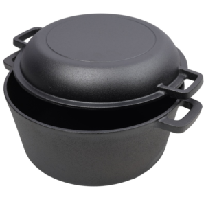 one in one pre seasoned cast iron dutch oven with dual handles, outdoor camping deep pot, with 2 silicone handle covers, banned platform temu
