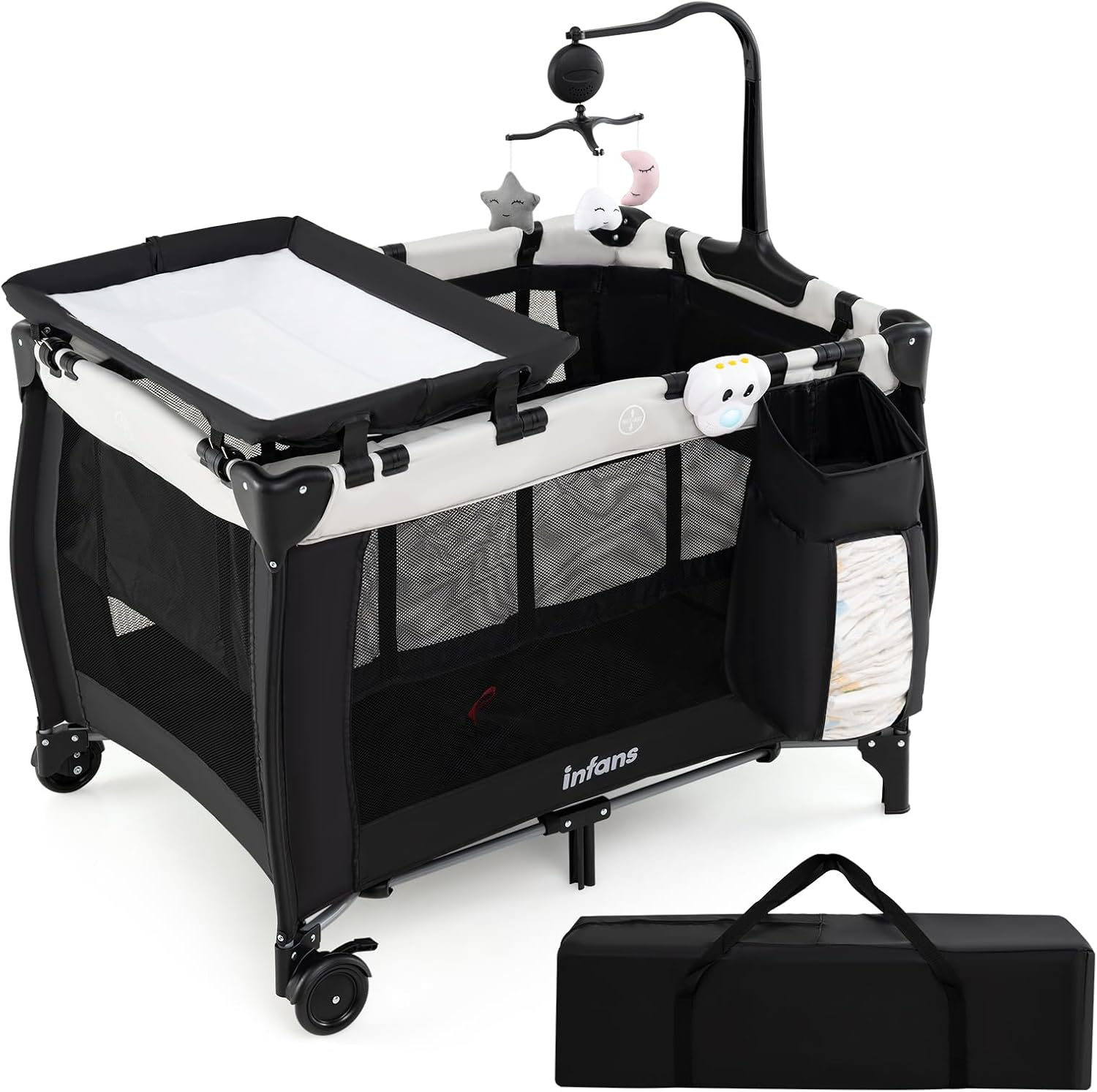 3 in 1 pack and play, portable travel baby crib bassinet with detachable mattress, newborn changing table, foldable playpen with carry bag and 2 wheels (classic) 3 in 1 pack and play, portable travel baby crib bassinet with detachable mattress, newborn changing table, foldable playpen with carry bag and 2 wheels (classic)