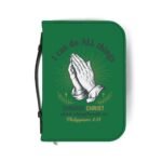 Bible Cover - "I Can Do All Things Through Christ" Praying Hands Zip Bible Case bible cover "i can do all things through christ" praying hands protective zip bible case