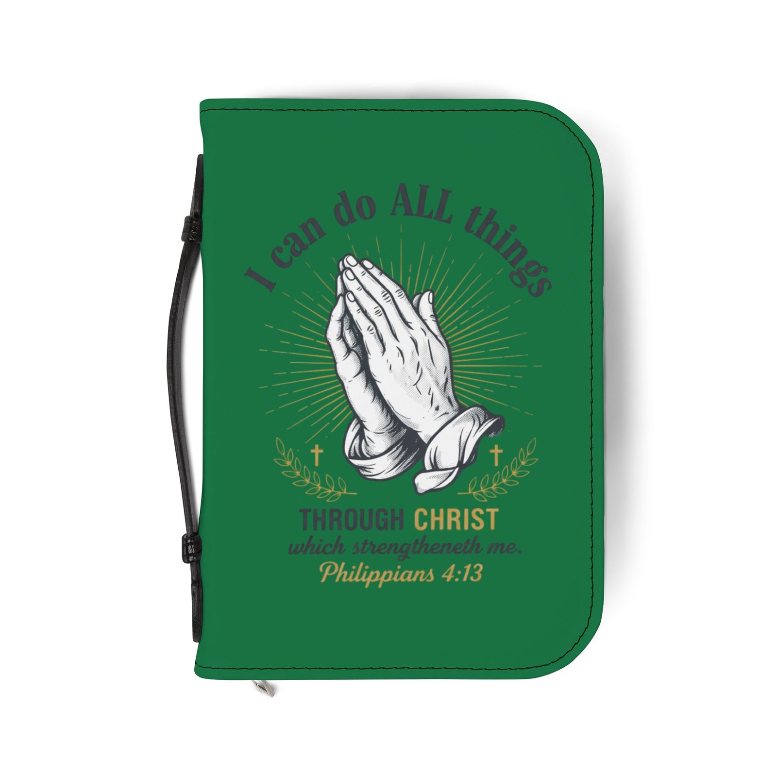 Shubal Store Bible Cover - "I Can Do All Things Through Christ" Praying Hands Zip Bible Case