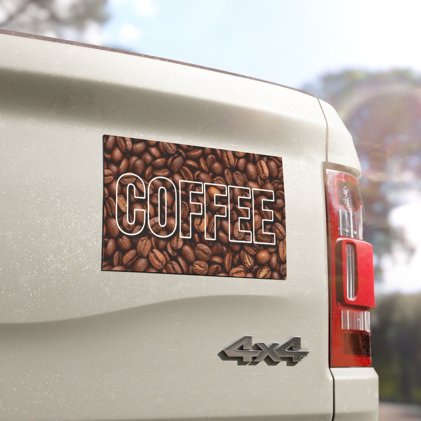 coffee beans car magnet — "coffee" bold text auto decal