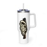 40oz coffee tumbler insulated vacuum travel mug with handle (coffee script shotgun)